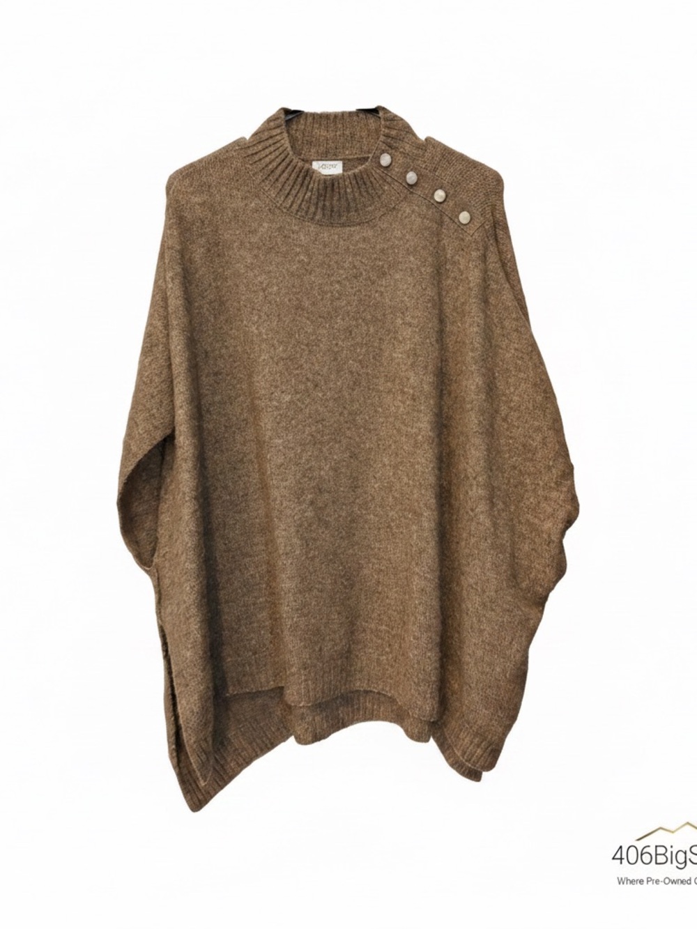 J. Crew Brown Button-Shoulder Knit Poncho Sweater